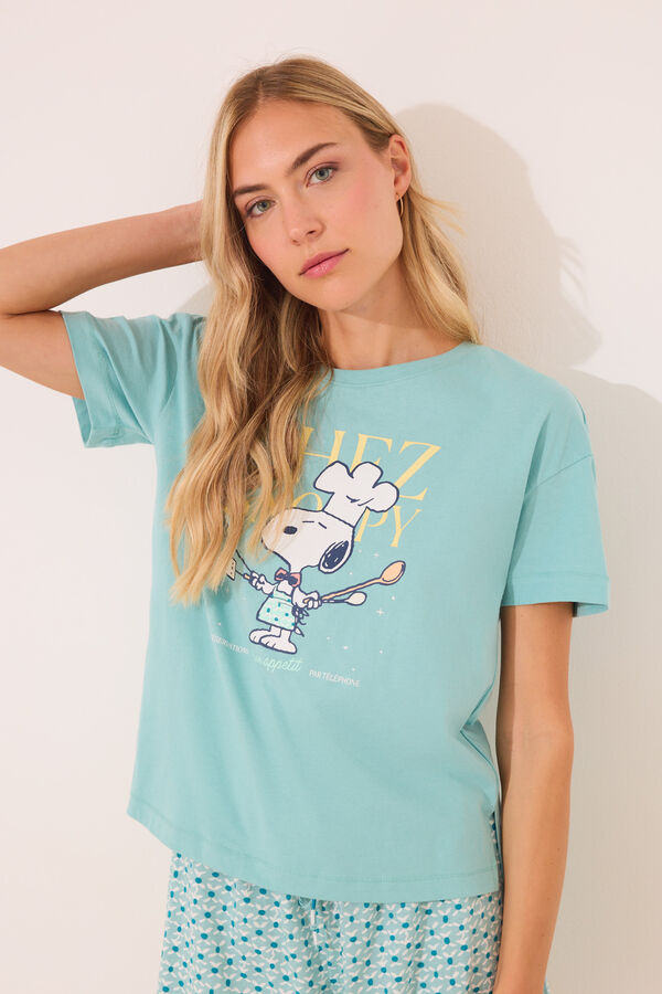 Women'secret Pijama curto verde Snoopy 100% algodão verde