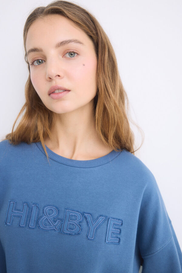 HI&BYE Sweatshirt de pel&uacute;cia de algod&atilde;o azul azul
