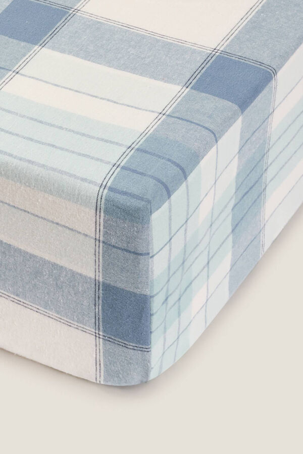 Textura Bajera franela algod&oacute;n cuadros. Cama 150-160 cm. marfil