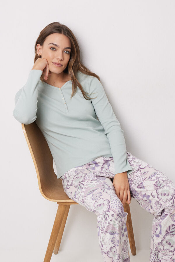 Women'secret Camiseta manga comprida canelada verde cinzento