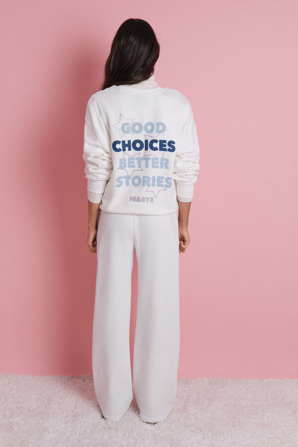 HI&BYE Pantal&oacute;n largo flare felpa blanco blanco