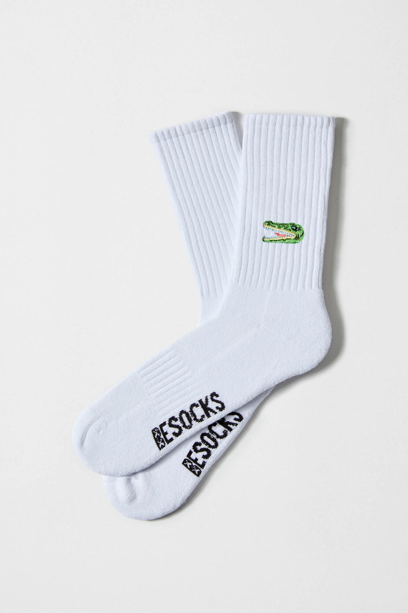 Besocks Meias altas com estampa de crocodilo, algod&atilde;o org&acirc;nico branco