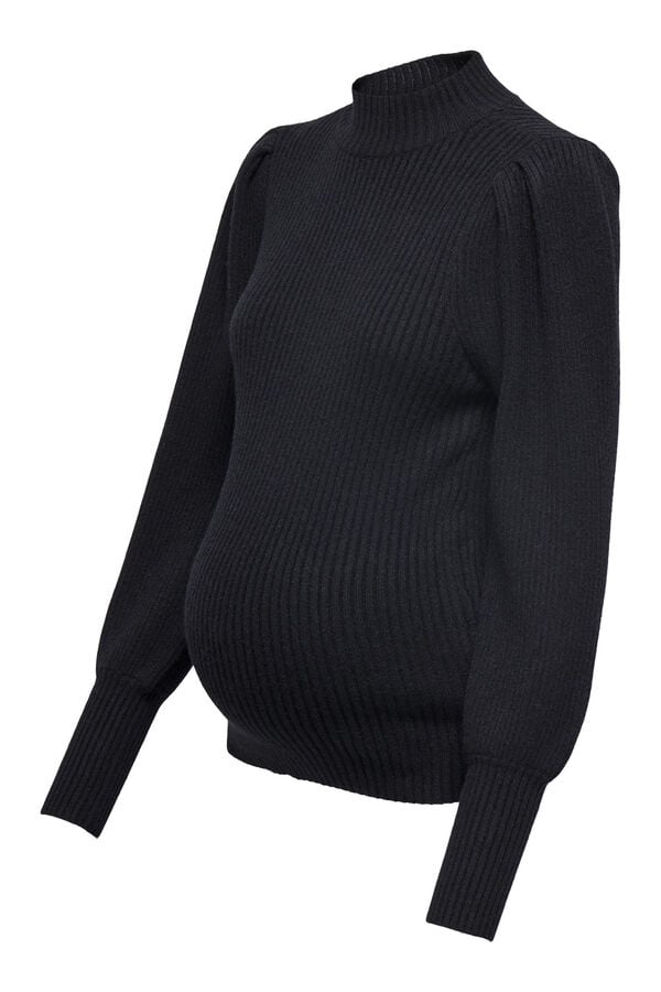 Only Maternity Malha de pr&eacute;-mam&atilde; com gola alta e mangas bufantes preto
