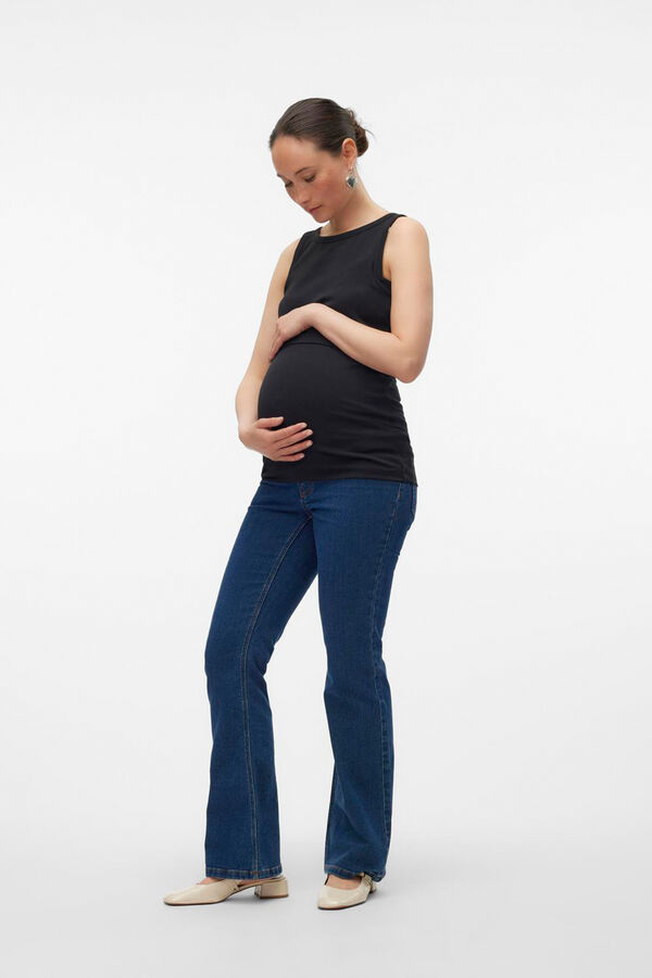 Mamalicious Calça jeans larga para maternity azul