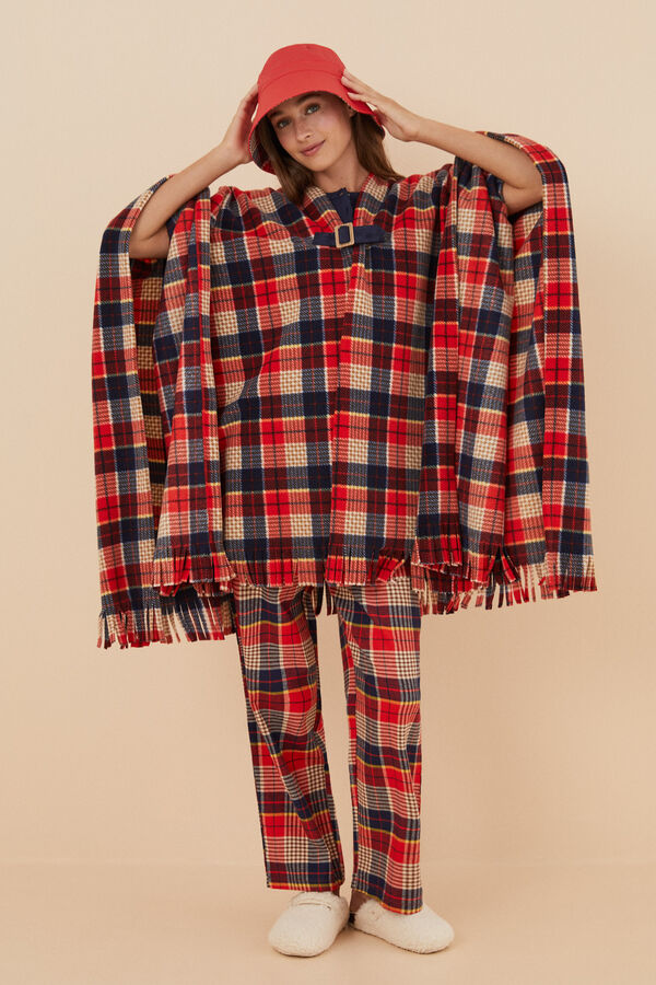 Women'secret Poncho capa polar cuadros estampado