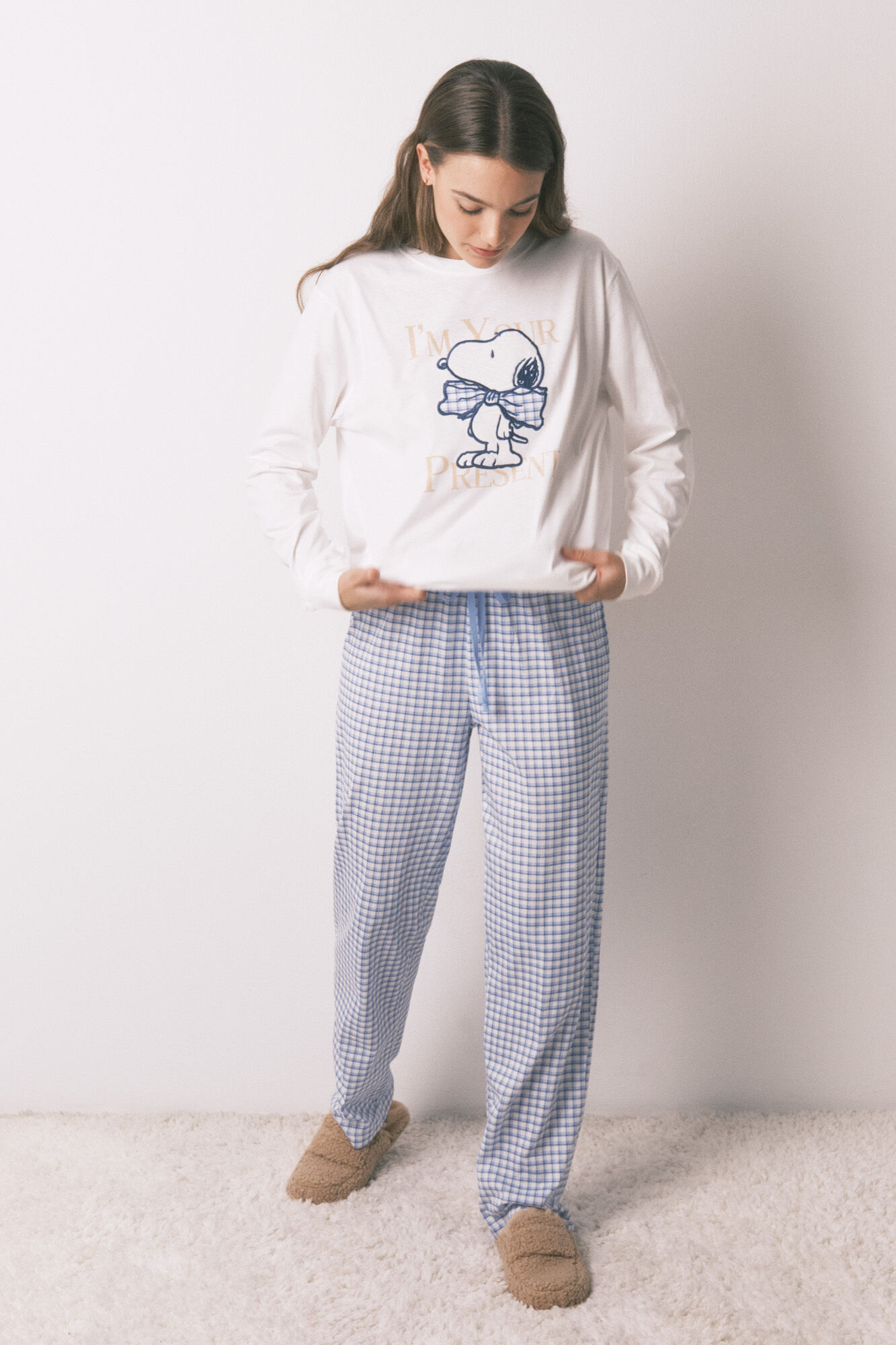 Women'secret Pijama largo algod&oacute;n Snoopy Vichy