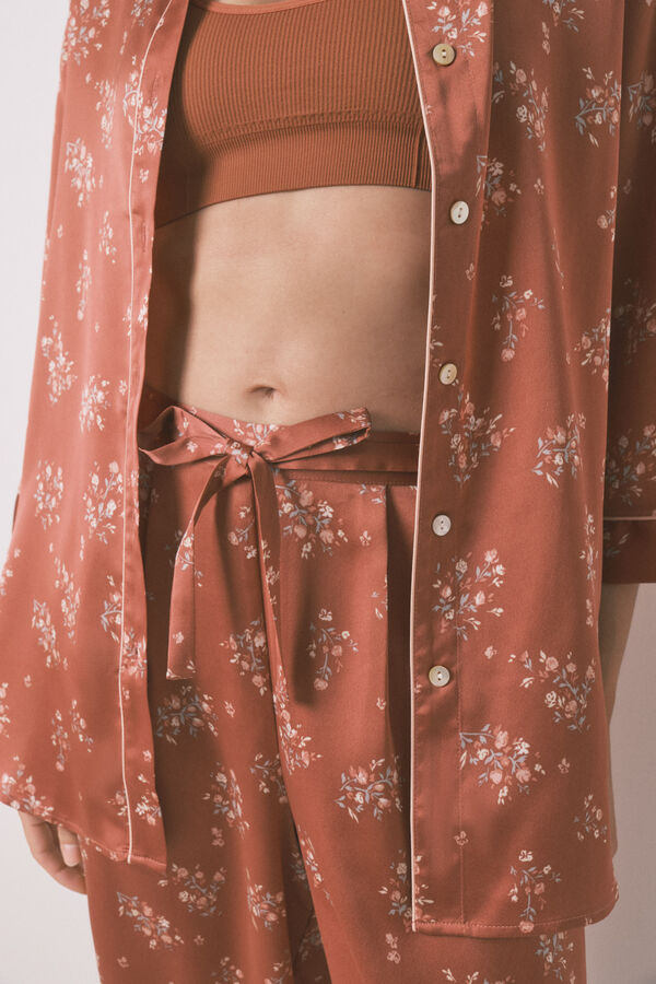 Women'secret Pijama camisero largo sat&eacute;n naranja naranja