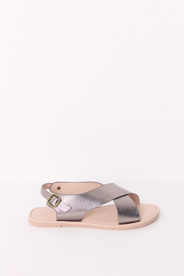 Women'secret Sandalia plana cruzadas gris brillante gris