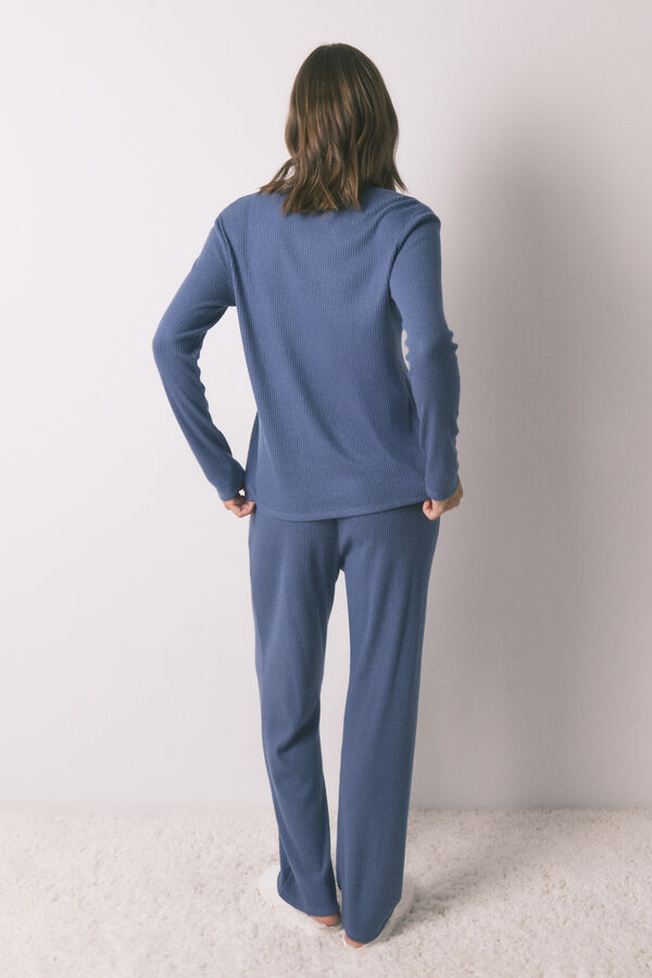 Women'secret Pijama comprido canal&eacute; com efeito brilho azul azul