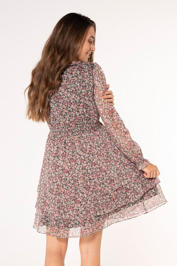 Ohma! Vestido amamenta&ccedil;&atilde;o estampado com folhos estampado