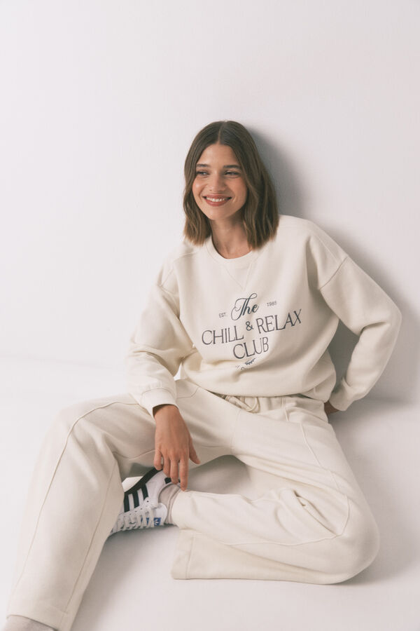 Women'secret Sudadera felpa algod&oacute;n blanco marfil