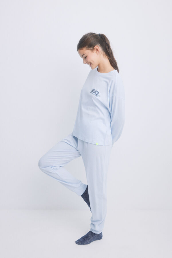 HI&BYE Pijama largo algod&oacute;n azul azul