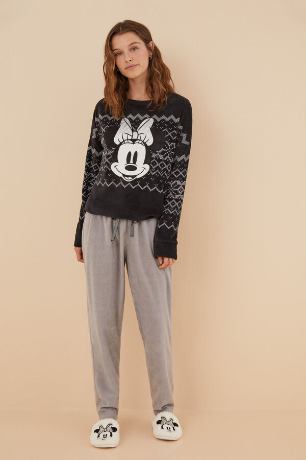 Women'secret Pijama comprido polar pelo Minnie Mouse preto