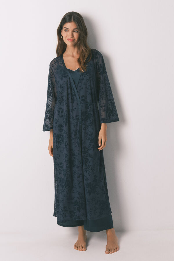Women'secret Robe longo e solto de cetim azul azul