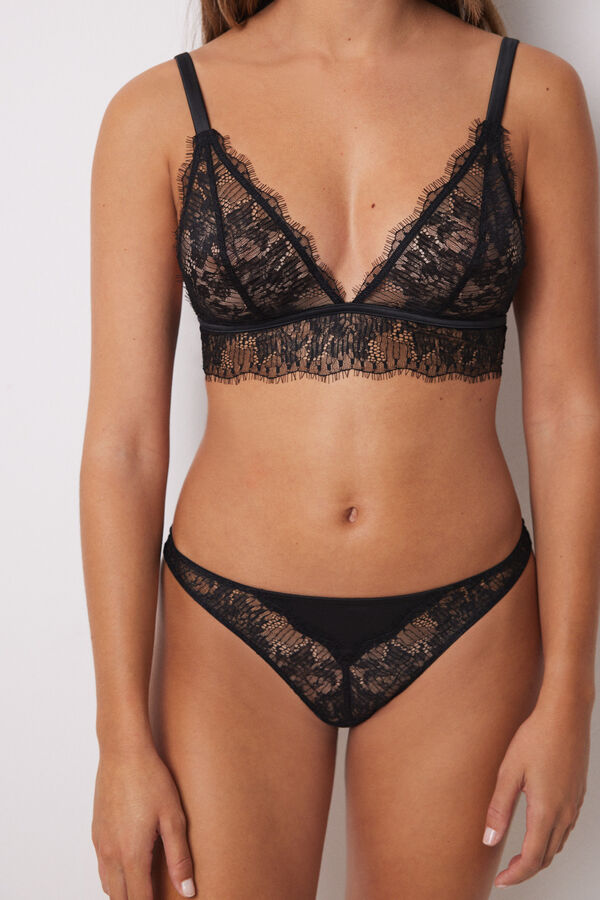 Women'secret Calcinha cl&aacute;ssica preta de microfibra e renda preto