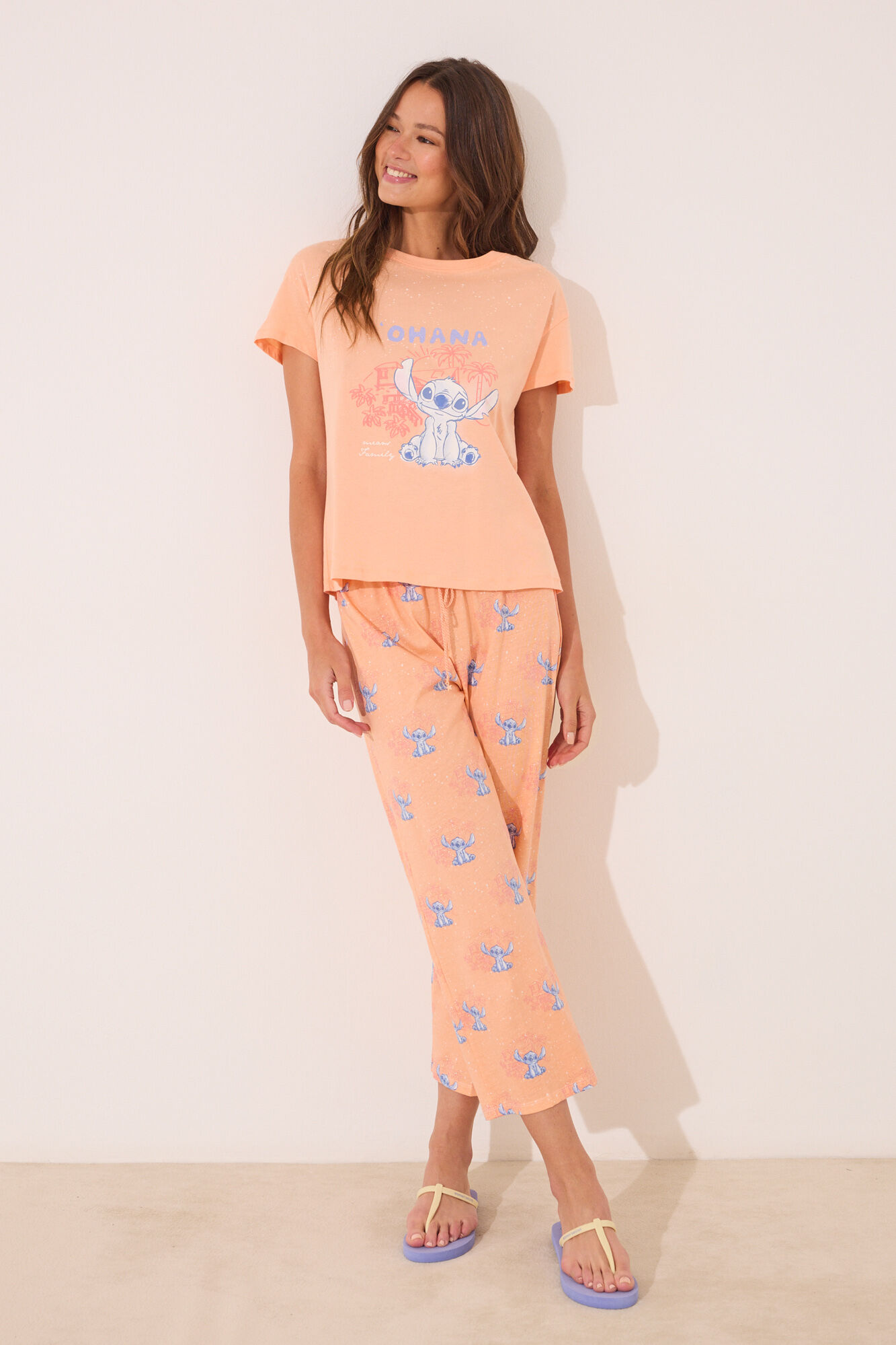 Women'secret Pijama Capri Lilo & Stitch em algod&atilde;o laranja