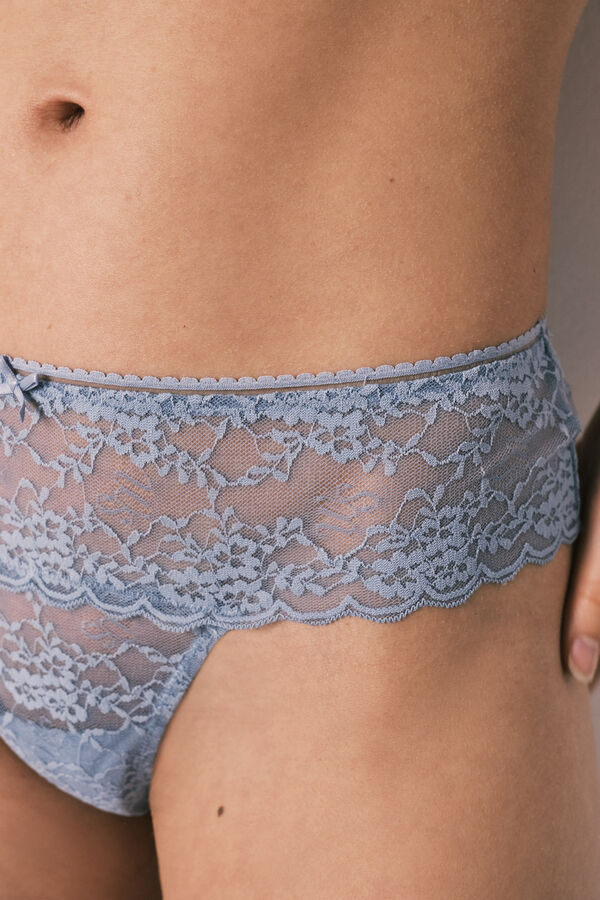 Women'secret Cueca larga de renda azul azul