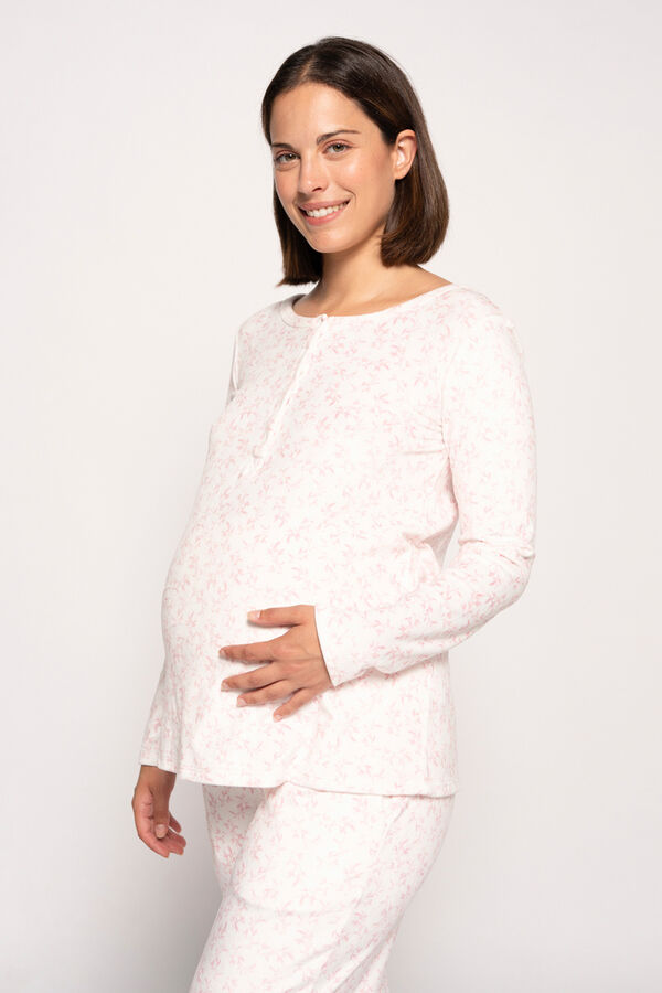 Womensecret Pijama de velour com flores maternity branco