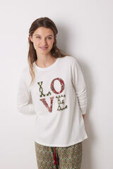 Women'secret Camiseta manga larga 100% algod&oacute;n LOVE marfil