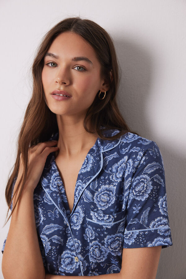 Women'secret Pijama camisa de algod&atilde;o manga curta cal&ccedil;a azul