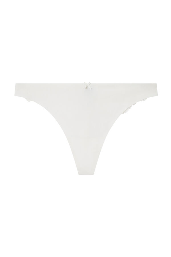 Women'secret Tanga microfibra y encaje blanco blanco