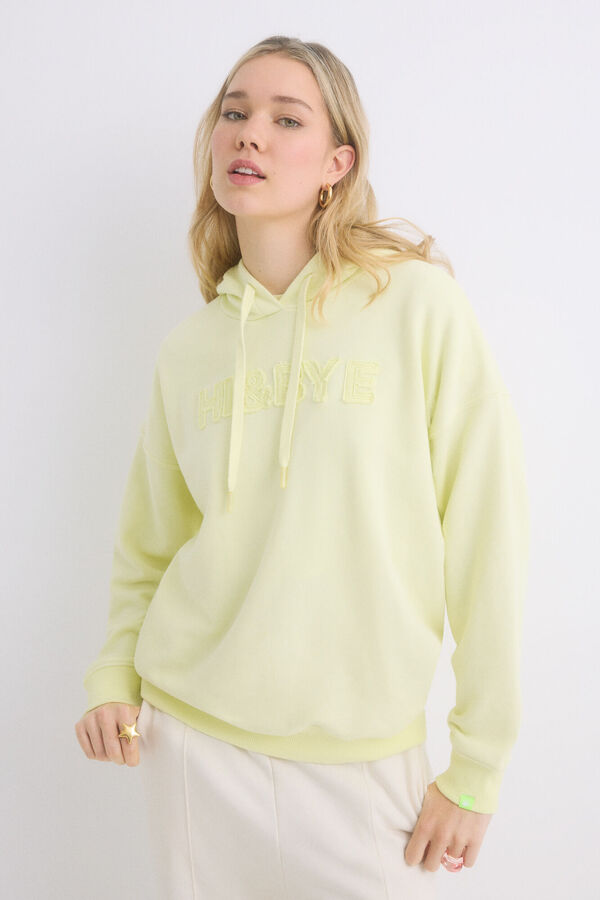 HI&BYE Sweatshirt de capuz de algod&atilde;o amarelo estampado