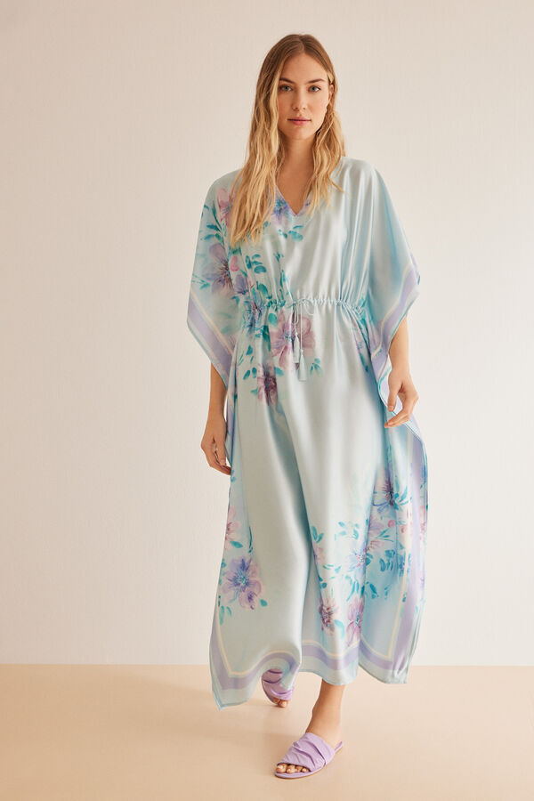 Women'secret Vestido caft&aacute;n sat&eacute;n flores estampado