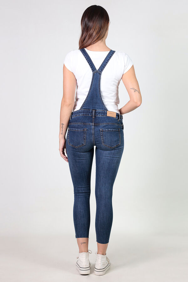 Ohma! Peto vaquero maternity largo con lavado roto azul