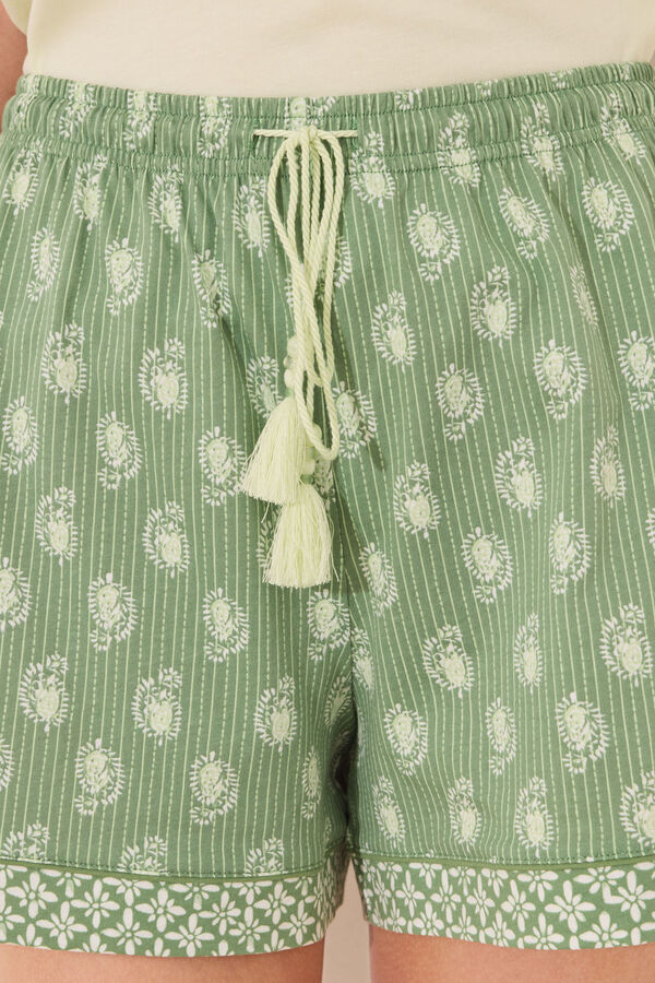 Women'secret Pijama de algodão estampado verde de manga curta verde