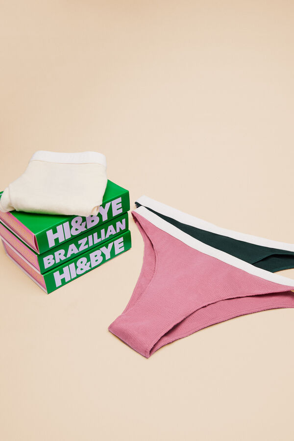 HI&BYE Pack 3 braguitas brasile&ntilde;as multicolor: verde, rosa y beige blanco
