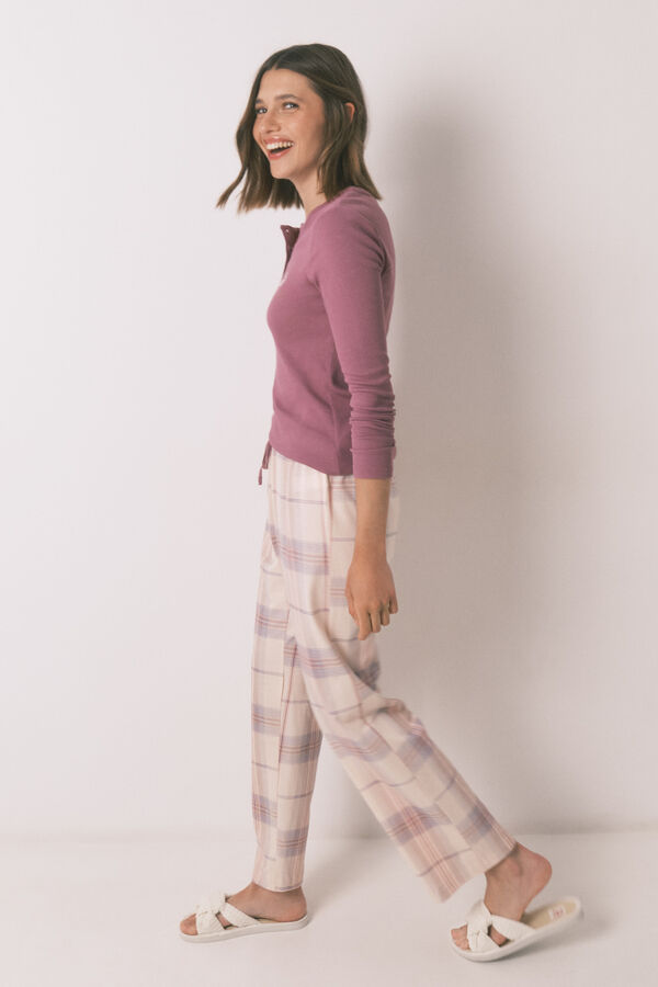 Women'secret Pijama comprido com estampado xadrez rosa rosa