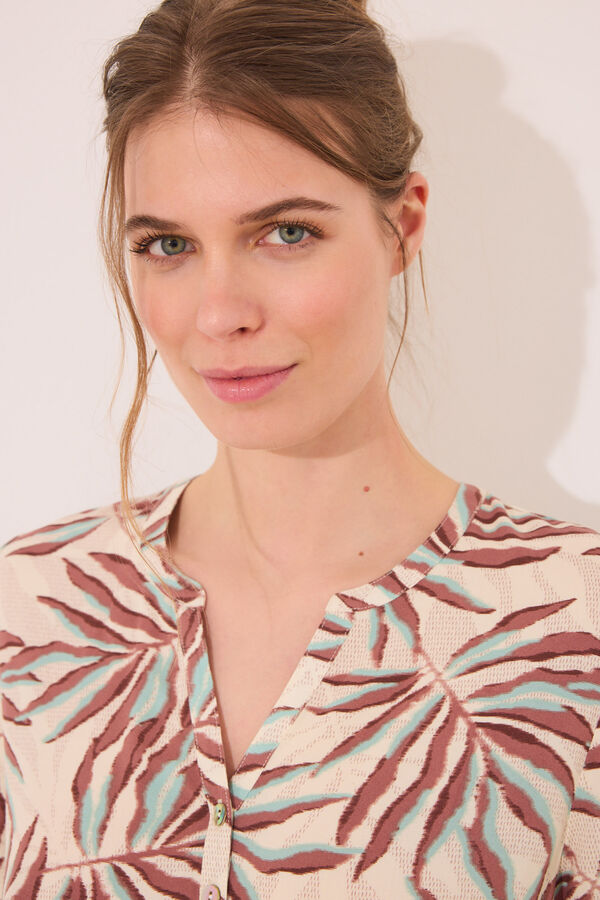 Women'secret Camisola corta estampado hojas marfil