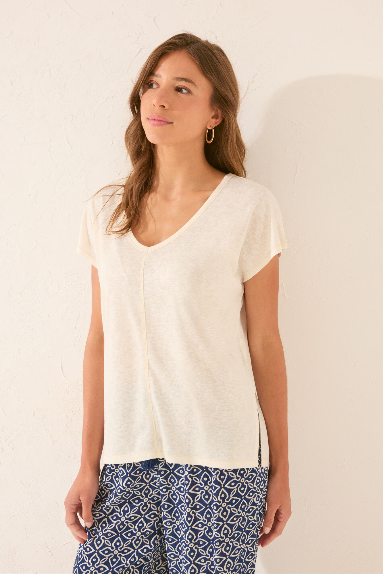 Women'secret Camiseta manga corta brillo blanco