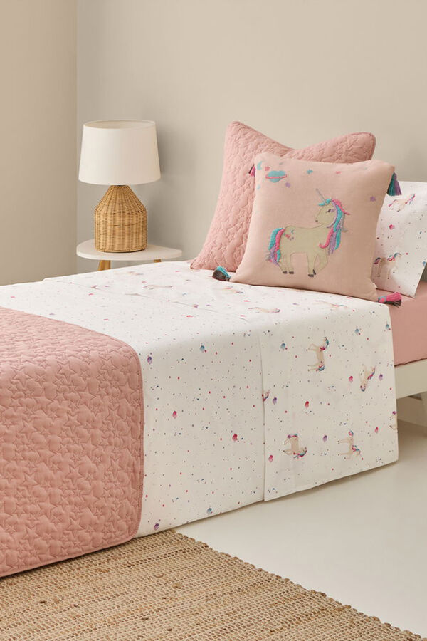 Textura Funda n&oacute;rdica algod&oacute;n unicornios blanco