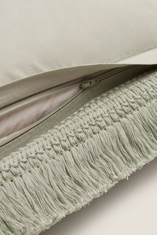 Textura Capa travesseiro algodão franjas bege