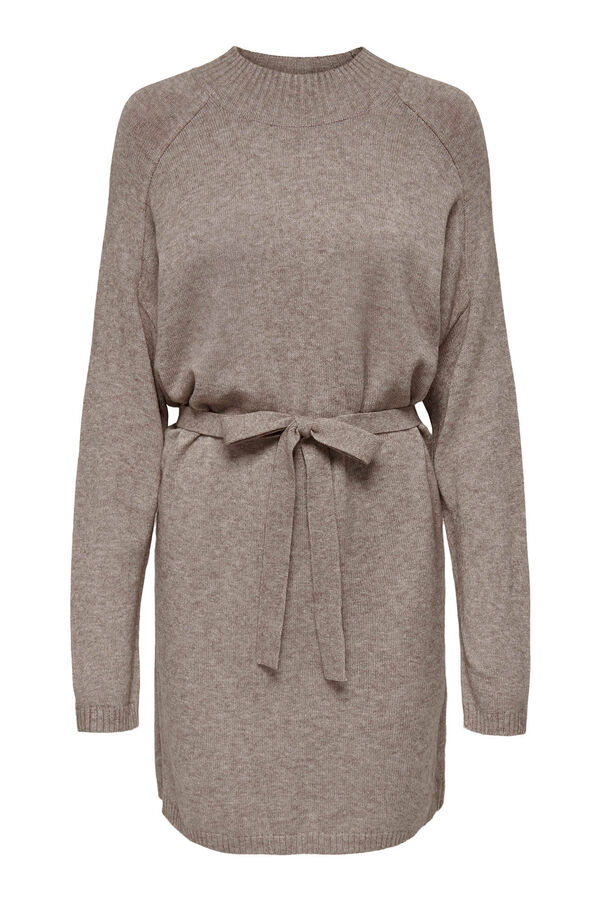 Only Maternity Vestido de punto premamá de cuello alto y cinturón beige
