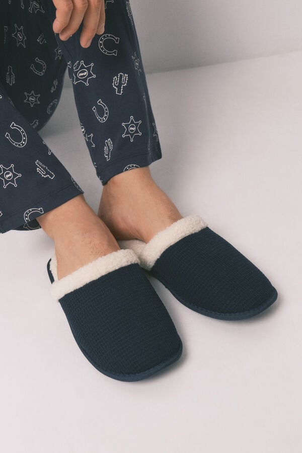 Women'secret Zapatillas casa hombre textura azul azul