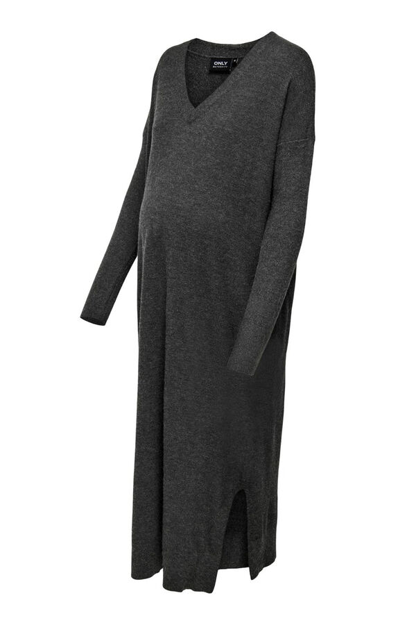 Only Maternity Vestido largo de punto premam&aacute;, con cuello V, color gris antracita. gris