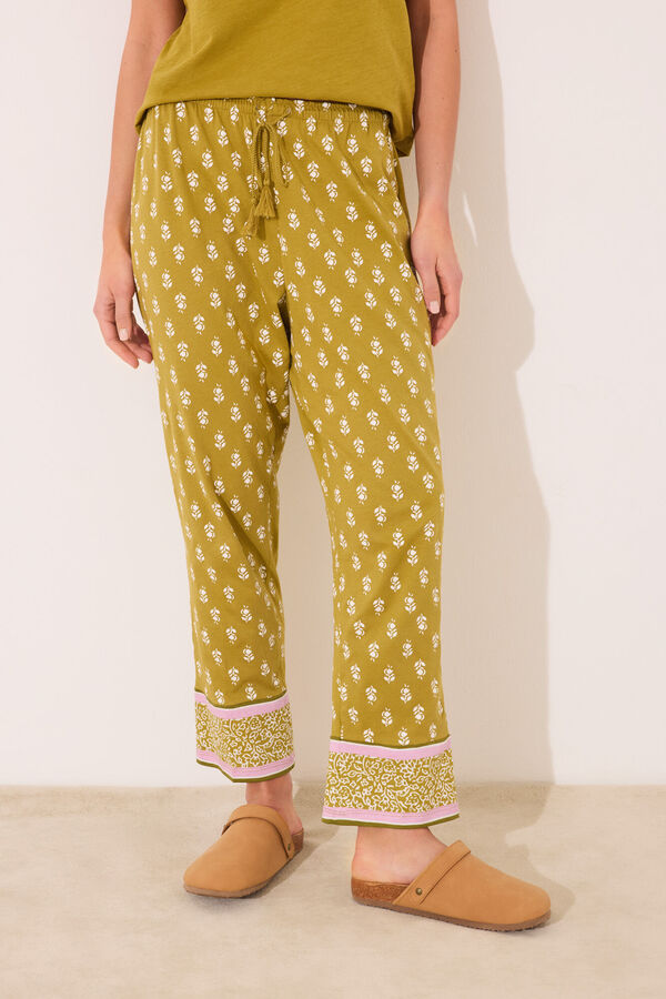 Women'secret Cal&ccedil;a comprida cenoura selos 100% algod&atilde;o estampado