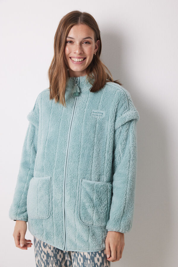 Women'secret Robe curto de pele verde fofo verde