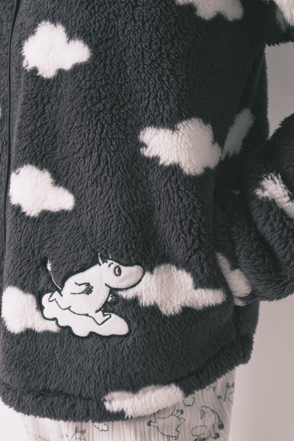Women'secret Bata curta em polar estampado de nuvens Moomin cinza cinzento