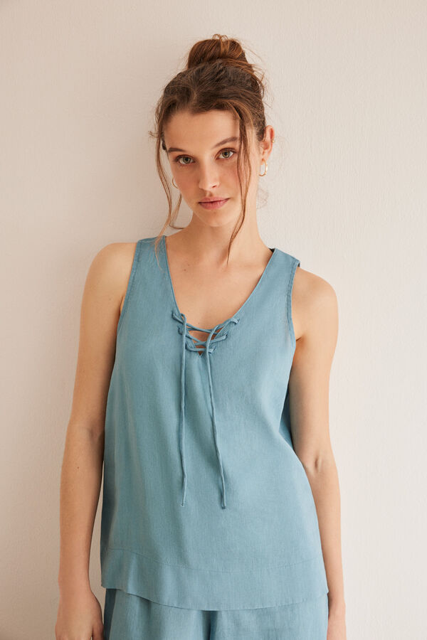 Women'secret Conjunto pijama 3 peças linho azul