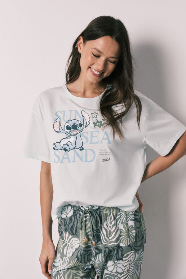 Women'secret Pijama comprido de manga curta Stitch estampado azul