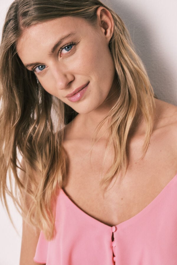 Women'secret Pijama curto de al&ccedil;as com folho acetinado rosa