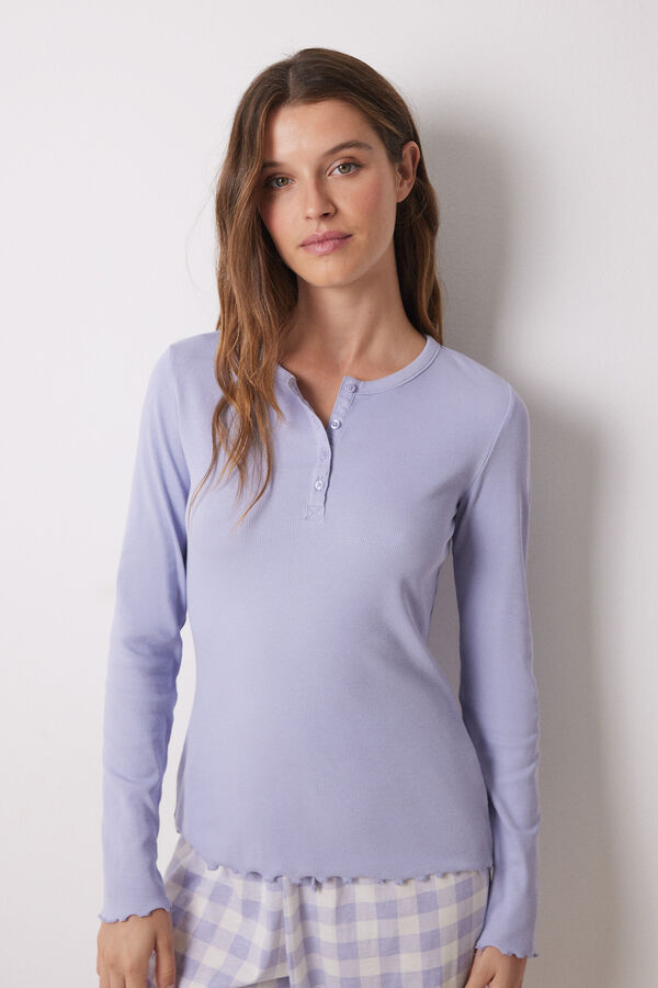 Women'secret Pijama largo algod&oacute;n cuadros morado/lila
