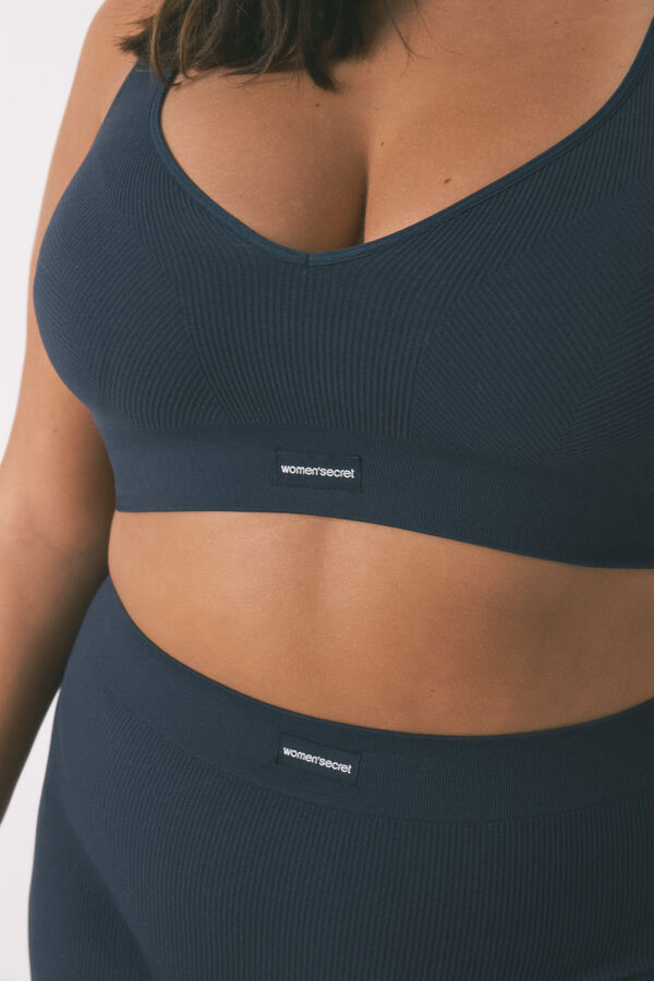 Women'secret LOVELY top azul escuro canelado sem costura azul