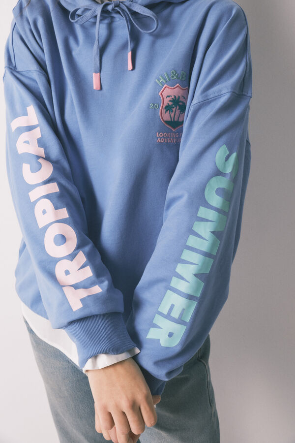 HI&BYE Sweatshirt com capuz em felpa de algod&atilde;o azul azul