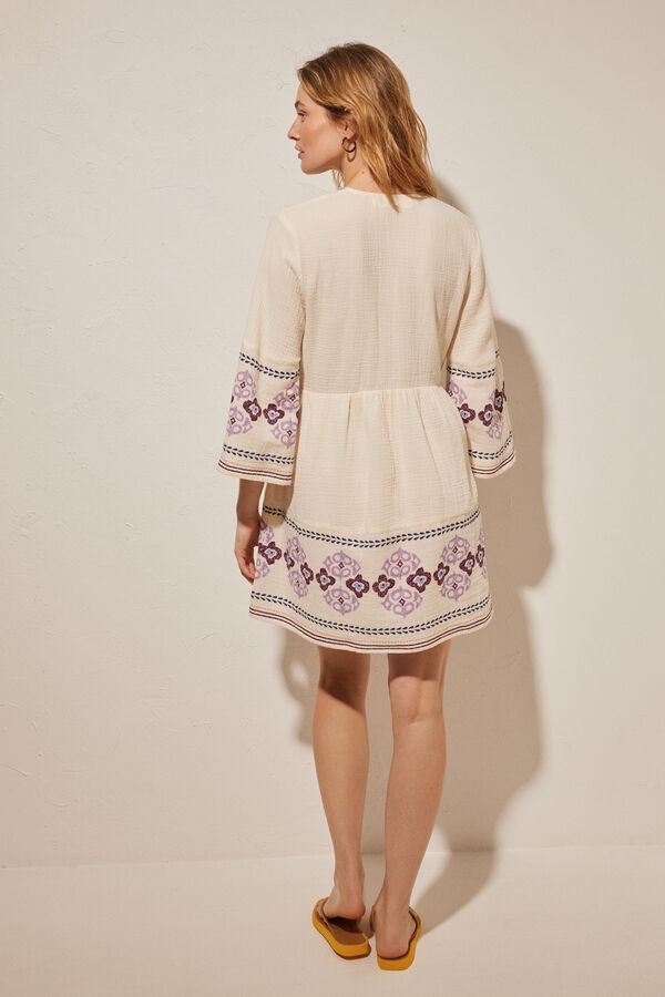 Women'secret Vestido corto 100% algod&oacute;n marfil