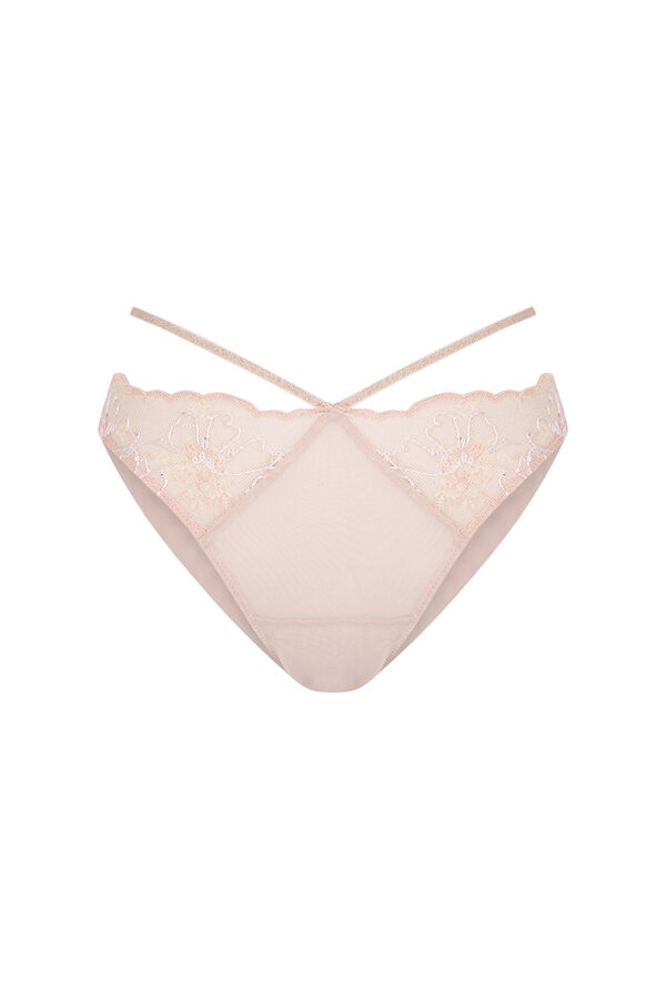 Women'secret Cueca brasileira de renda lurex nude cru