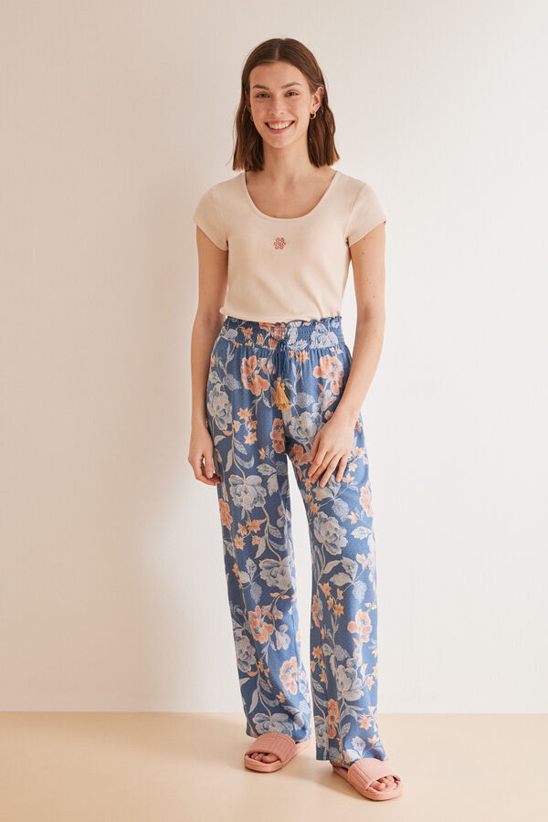 Women'secret Pantal&oacute;n largo flores azul estampado